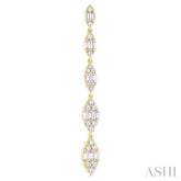 1 1/2 ctw Marquise Shape Fusion Baguette and Round Cut Diamond Fashion Long Earring in 14K Yellow Gold